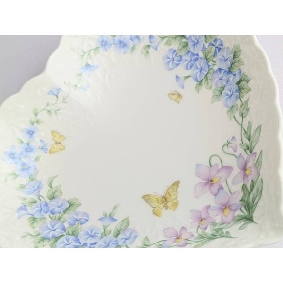 Blue Morning Glories Purple Violas Heart Shaped Jewelry Dish Mother's Day Gift - Picture 5 of 8